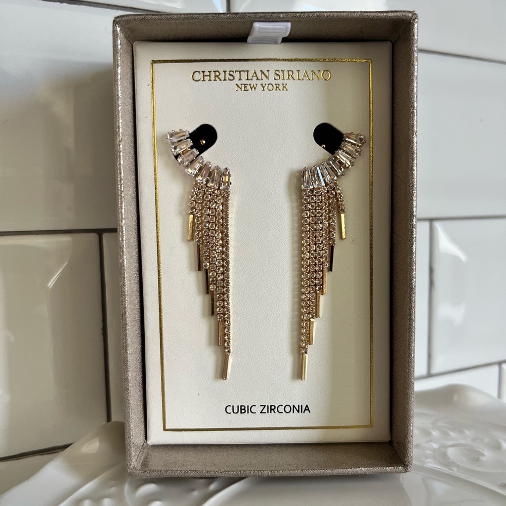 Christian Siriano Gold Cascading CZ Statement Earrings